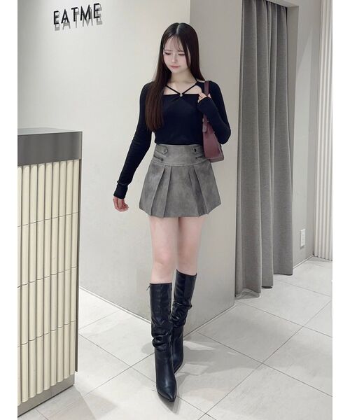 EATME（イートミー）の「ヴィンテージライクフェイクレザースカート（スカート・レディース・ブラウン/グレー/アイボリー・FREE）」の6枚目の写真