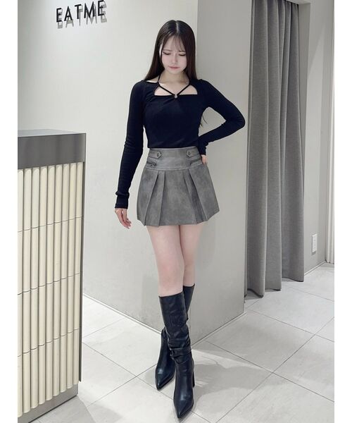 EATME（イートミー）の「ヴィンテージライクフェイクレザースカート（スカート・レディース・ブラウン/グレー/アイボリー・FREE）」の7枚目の写真