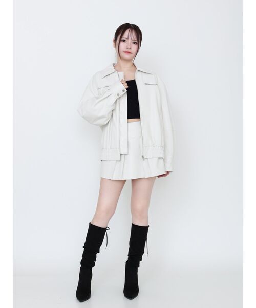 EATME（イートミー）の「ヴィンテージライクフェイクレザースカート（スカート・レディース・ブラウン/グレー/アイボリー・FREE）」の4枚目の写真