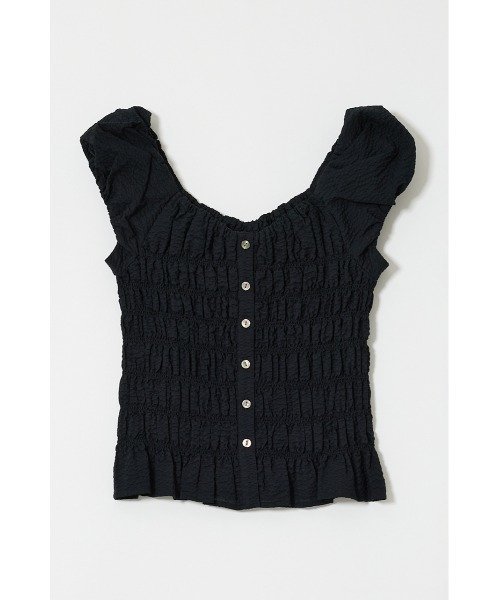 MOUSSY(マウジー)の「OPEN NECK GATHER ブラウス(シャツ/ブラウス・レディース・ホワイト/グリーン系その他2/ブラック・FREE)」の11枚目の写真
