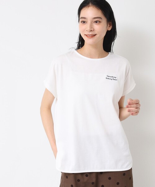 Dessin(デッサン)の「【洗える】フレンチスリーブロゴ入りTシャツ(Tシャツ/カットソー・レディース・ブラック系2/ホワイト系/ブラック・00/01/02/03)」の4枚目の写真