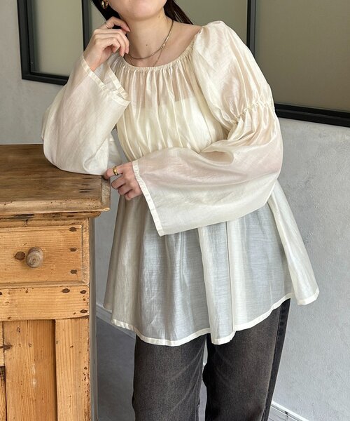 Thevon（ゼボン）の「シアーシャーリングチュニックブラウス（シャツ/ブラウス・レディース・ブラウン/ブラック/アイボリー・FREE）」の5枚目の写真