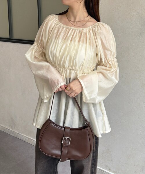 Thevon（ゼボン）の「シアーシャーリングチュニックブラウス（シャツ/ブラウス・レディース・ブラウン/ブラック/アイボリー・FREE）」の9枚目の写真