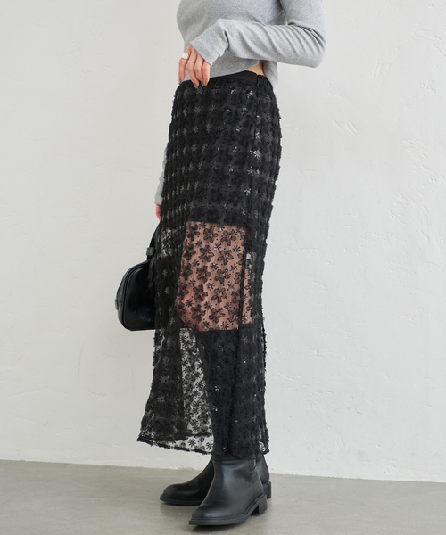 U by SPICK&SPAN(ユーバイスピックアンドスパン)の「フラワーチュールシアースカート(スカート・レディース・ホワイト/ブラック・FREE)」の15枚目の写真