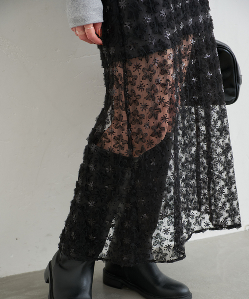 U by SPICK&SPAN(ユーバイスピックアンドスパン)の「フラワーチュールシアースカート(スカート・レディース・ホワイト/ブラック・FREE)」の19枚目の写真