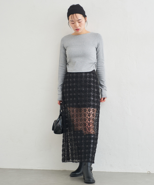 U by SPICK&SPAN(ユーバイスピックアンドスパン)の「フラワーチュールシアースカート(スカート・レディース・ホワイト/ブラック・FREE)」の21枚目の写真