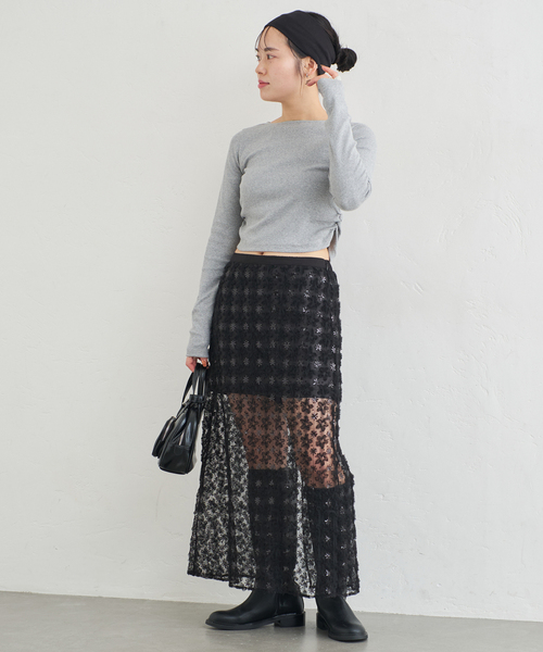 U by SPICK&SPAN(ユーバイスピックアンドスパン)の「フラワーチュールシアースカート(スカート・レディース・ホワイト/ブラック・FREE)」の22枚目の写真