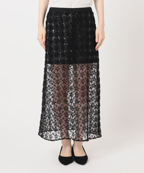 U by SPICK&SPAN(ユーバイスピックアンドスパン)の「フラワーチュールシアースカート(スカート・レディース・ホワイト/ブラック・FREE)」の4枚目の写真
