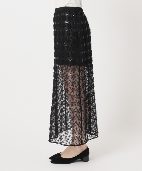 U by SPICK&SPAN(ユーバイスピックアンドスパン)の「フラワーチュールシアースカート(スカート・レディース・ホワイト/ブラック・FREE)」の5枚目の写真