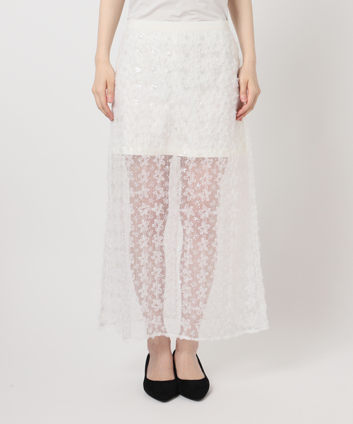 U by SPICK&SPAN(ユーバイスピックアンドスパン)の「フラワーチュールシアースカート(スカート・レディース・ホワイト/ブラック・FREE)」の13枚目の写真