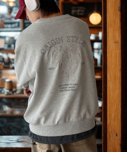Classical Origin(クラシカルオリジン)の「「背中で魅せる。」ルースターバック刺繍スウェットトレーナー/Rooster Back Embroidered Sweat Trainer(スウェット・メンズ・杢グレー/ブラック・LARGE/MEDIUM/SMALL)」の2枚目の写真
