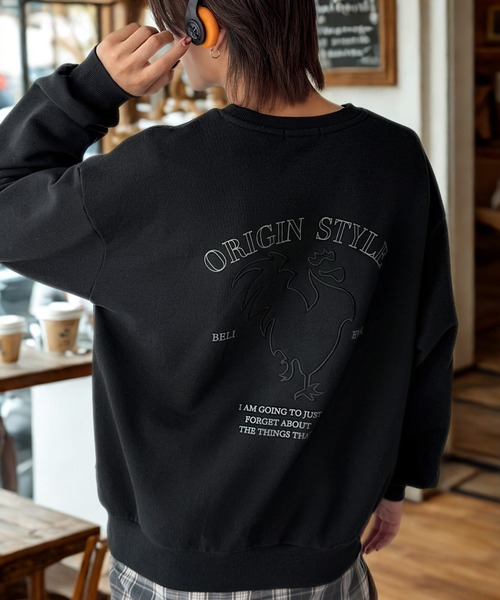 セール】「背中で魅せる。」ルースターバック刺繍スウェットトレーナー