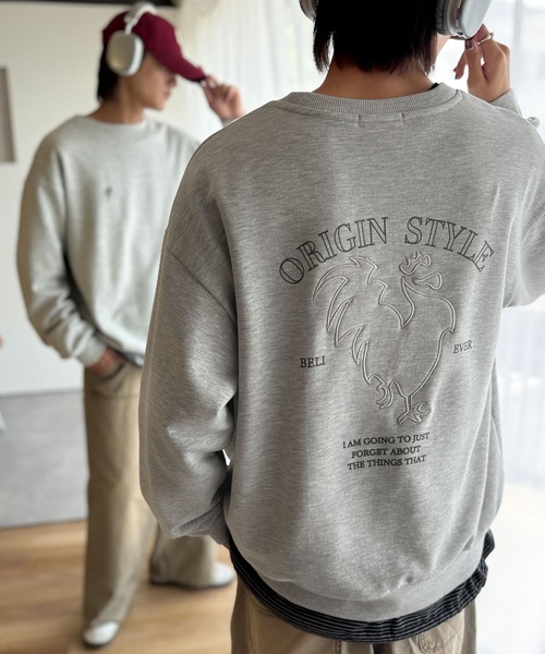 セール】「背中で魅せる。」ルースターバック刺繍スウェットトレーナー