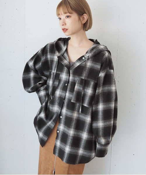 セール】チェックBIGフードシャツ（シャツ/ブラウス）｜tiptop