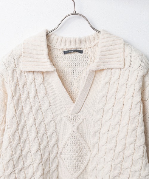 NO WAY(ノーウェイ)の「/Bling leads/ケーブルスキッパーニット(ニット/セーター・メンズ・ベージュ/チャコール/ブラック・LARGE/X-LARGE/MEDIUM)」の15枚目の写真