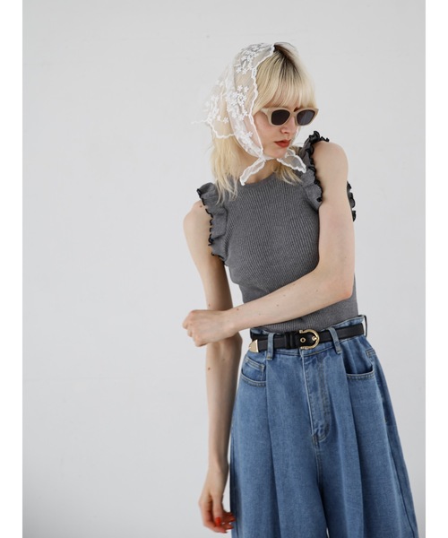 Katrin TOKYO（カトリーントーキョー）の「cup-in summer knit frill tops（その他トップス・レディース・ヘザーグレー/グリーン系/オレンジ・XS/FREE）」の2枚目の写真
