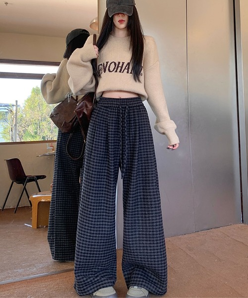 2ly2（トゥーリートゥー）の「厚手素材のチェック柄ワイドパンツ（その他パンツ・レディース・ブラック・FREE）」の9枚目の写真