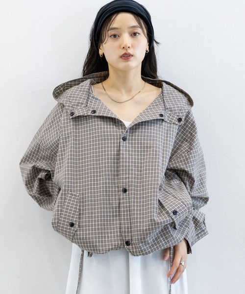 RAGEBLUE（レイジブルー）の「ドロストチェックシャツパーカー（シャツ/ブラウス・レディース・ブルー/グレー/イエロー・FREE）」の2枚目の写真