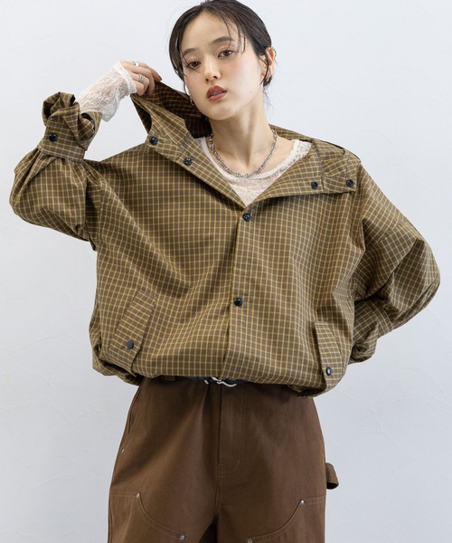 RAGEBLUE（レイジブルー）の「ドロストチェックシャツパーカー（シャツ/ブラウス・レディース・ブルー/グレー/イエロー・FREE）」の9枚目の写真