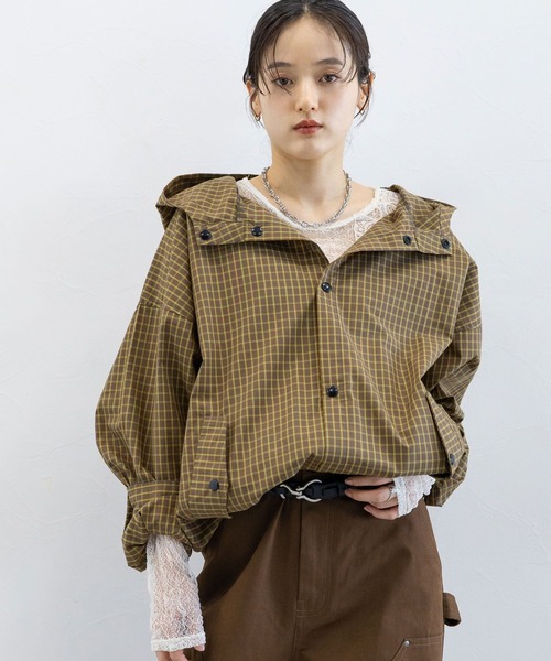 RAGEBLUE（レイジブルー）の「ドロストチェックシャツパーカー（シャツ/ブラウス・レディース・ブルー/グレー/イエロー・FREE）」の10枚目の写真