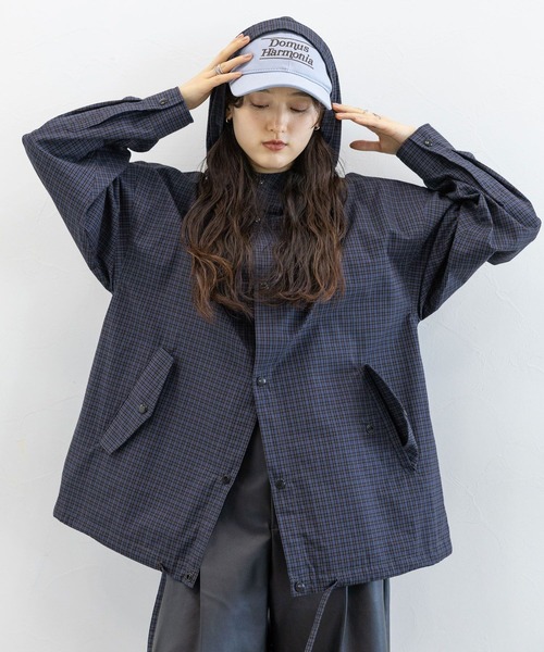 RAGEBLUE（レイジブルー）の「ドロストチェックシャツパーカー（シャツ/ブラウス・レディース・ブルー/グレー/イエロー・FREE）」の14枚目の写真