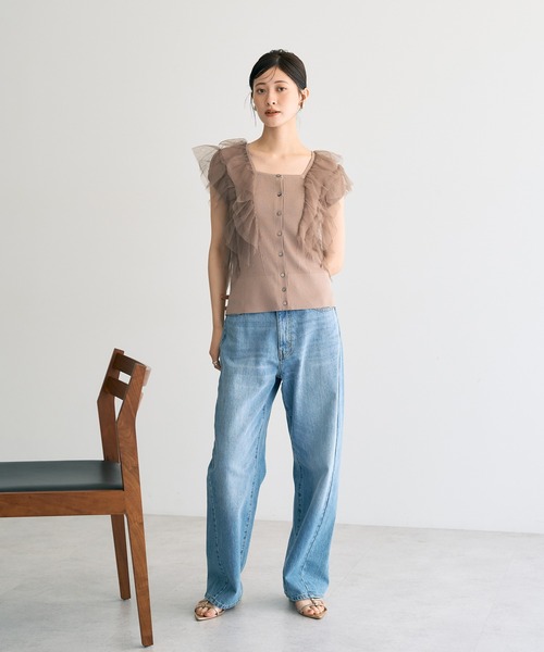 YECCA VECCA（イェッカヴェッカ）の「チュールラッフルノースリーブカーディガン（カーディガン/ボレロ・レディース・ブラック/ブラウン/ベージュ・FREE）」の12枚目の写真