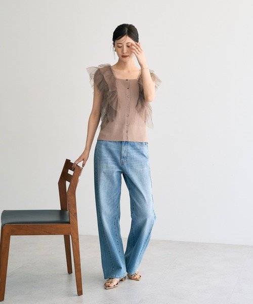 YECCA VECCA（イェッカヴェッカ）の「チュールラッフルノースリーブカーディガン（カーディガン/ボレロ・レディース・ブラック/ブラウン/ベージュ・FREE）」の13枚目の写真