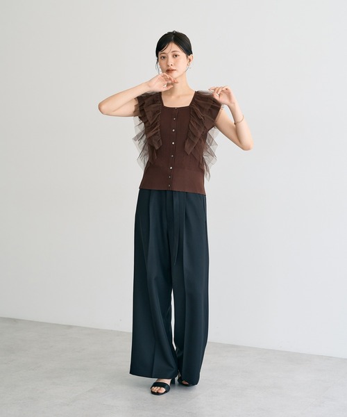 YECCA VECCA（イェッカヴェッカ）の「チュールラッフルノースリーブカーディガン（カーディガン/ボレロ・レディース・ブラック/ブラウン/ベージュ・FREE）」の21枚目の写真