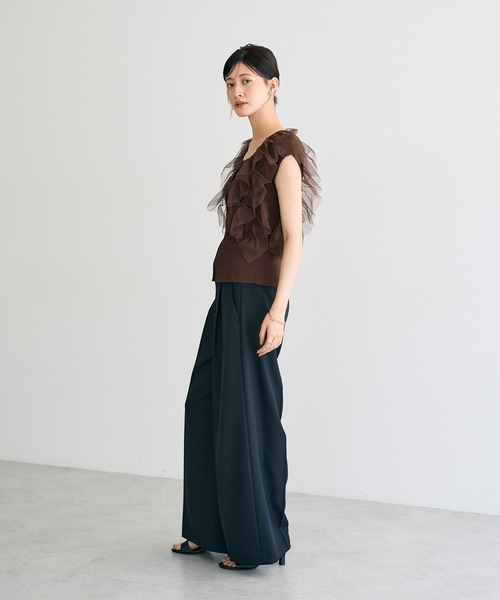 YECCA VECCA（イェッカヴェッカ）の「チュールラッフルノースリーブカーディガン（カーディガン/ボレロ・レディース・ブラック/ブラウン/ベージュ・FREE）」の22枚目の写真