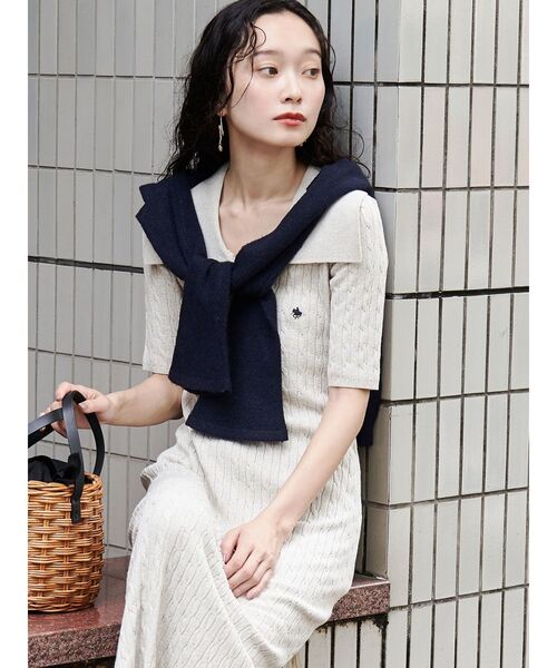 POLO BCSコラボ】カラーネックメランジケーブルニットワンピース