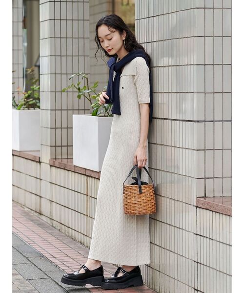 カラーネックメランジケーブルニットワンピース　POLO × LAGUNAMOON セール】【POLO BCSコラボ】カラーネックメランジケーブルニット