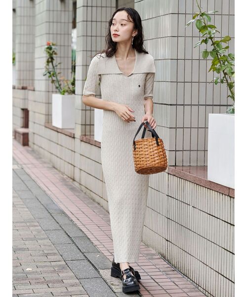 POLO BCSコラボ】カラーネックメランジケーブルニットワンピース