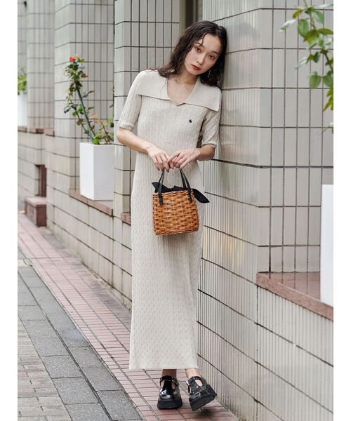 カラーネックメランジケーブルニットワンピース　POLO × LAGUNAMOON セール】【POLO BCSコラボ】カラーネックメランジケーブルニット