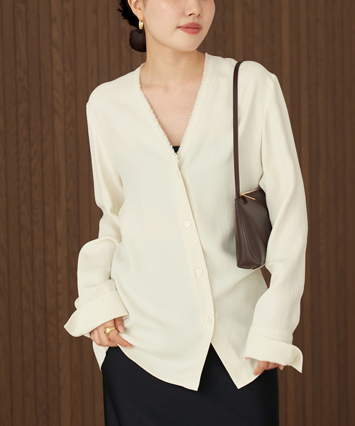 タグ付きRIAM plage 24SS ノーカラーシャツ　R'IAM plage（プラージュ）の「《予約》【R'IAM】 ノーカラー シャツ