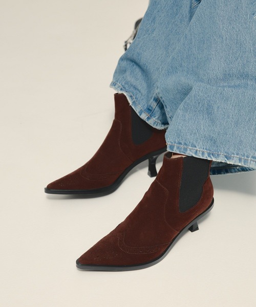 eL(エル)の「【eL】Punching Leather Heel Boots/588030(ブーツ・レディース・ブラック/ブラウン・MEDIUM/LARGE)」の1枚目の写真