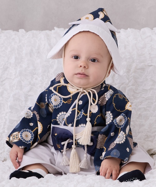 petit main（プティマイン）の「BOYS袴カバーオール（ロンパース・キッズ・ベージュ/ネイビー・70cm/80ｃｍ/60cm）」の2枚目の写真