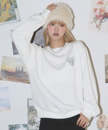 MSGirl（エムエスジーガール）の「ラインストーンハートステッチトレーナー（スウェット・レディース）」