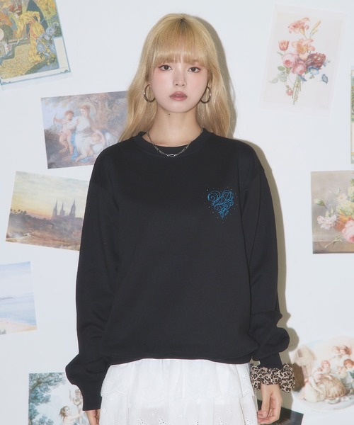 MSGirl(エムエスジーガール)の「ラインストーンハートステッチトレーナー(スウェット・レディース・ホワイト/ピンク/ブラック・M)」の18枚目の写真