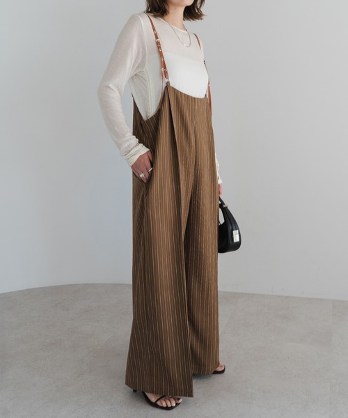 Bonjour Sagan（ボンジュールサガン）の「ヘリンボーンストライプサス付きパンツ（その他パンツ・レディース・ブラウン/ブラック/グレイッシュベージュ・FREE）」の2枚目の写真