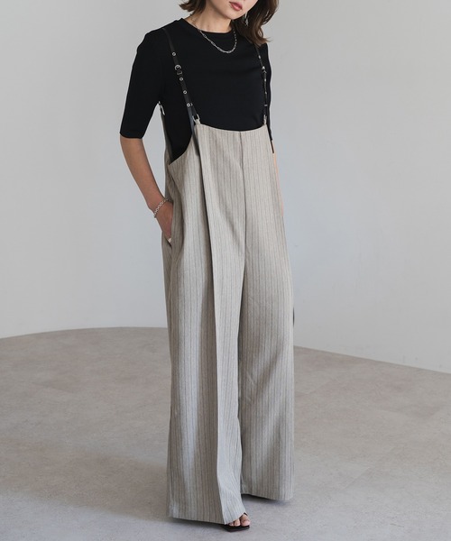 Bonjour Sagan（ボンジュールサガン）の「ヘリンボーンストライプサス付きパンツ（その他パンツ・レディース・ブラウン/ブラック/グレイッシュベージュ・FREE）」の3枚目の写真