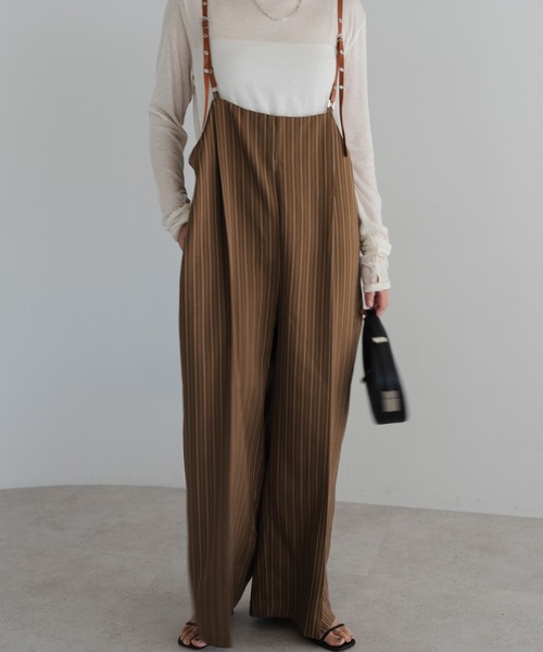 Bonjour Sagan（ボンジュールサガン）の「ヘリンボーンストライプサス付きパンツ（その他パンツ・レディース・ブラウン/ブラック/グレイッシュベージュ・FREE）」の5枚目の写真