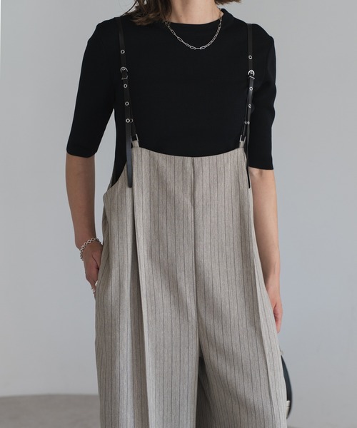 Bonjour Sagan（ボンジュールサガン）の「ヘリンボーンストライプサス付きパンツ（その他パンツ・レディース・ブラウン/ブラック/グレイッシュベージュ・FREE）」の7枚目の写真