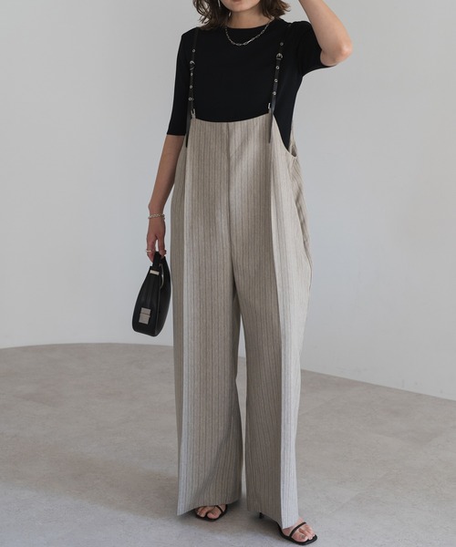 Bonjour Sagan（ボンジュールサガン）の「ヘリンボーンストライプサス付きパンツ（その他パンツ・レディース・ブラウン/ブラック/グレイッシュベージュ・FREE）」の9枚目の写真