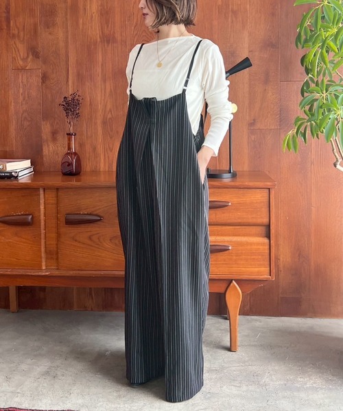 Bonjour Sagan（ボンジュールサガン）の「ヘリンボーンストライプサス付きパンツ（その他パンツ・レディース・ブラウン/ブラック/グレイッシュベージュ・FREE）」の4枚目の写真