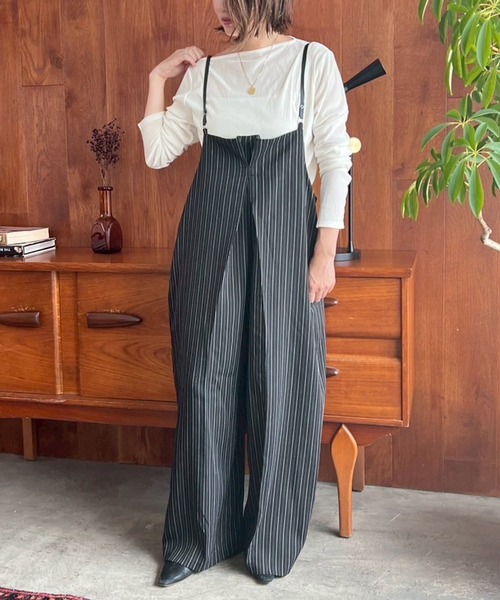 Bonjour Sagan（ボンジュールサガン）の「ヘリンボーンストライプサス付きパンツ（その他パンツ・レディース・ブラウン/ブラック/グレイッシュベージュ・FREE）」の8枚目の写真