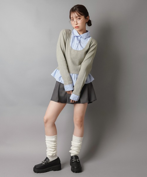 SPINNS（スピンズ）の「配色が可愛い★シャツ風ワンホン系ドッキングニット（ニット/セーター・レディース・ネイビー/アイボリー/ワイン/グレー・ONESIZE）」の12枚目の写真