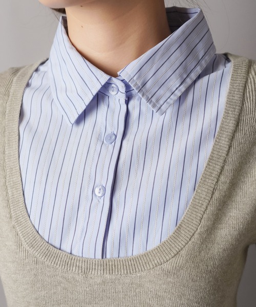 SPINNS（スピンズ）の「配色が可愛い★シャツ風ワンホン系ドッキングニット（ニット/セーター・レディース・ネイビー/アイボリー/ワイン/グレー・ONESIZE）」の16枚目の写真