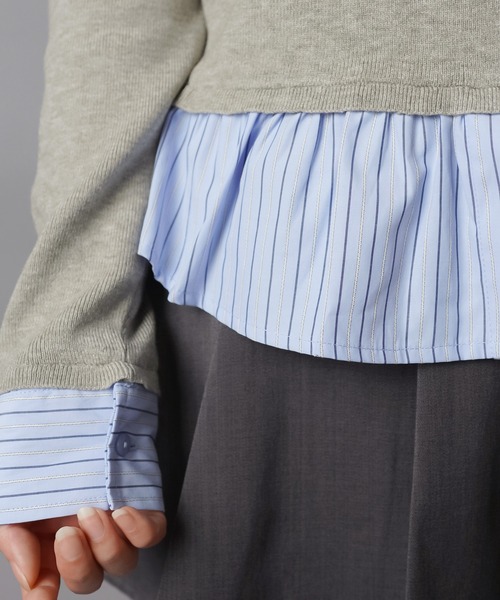 SPINNS（スピンズ）の「配色が可愛い★シャツ風ワンホン系ドッキングニット（ニット/セーター・レディース・ネイビー/アイボリー/ワイン/グレー・ONESIZE）」の18枚目の写真