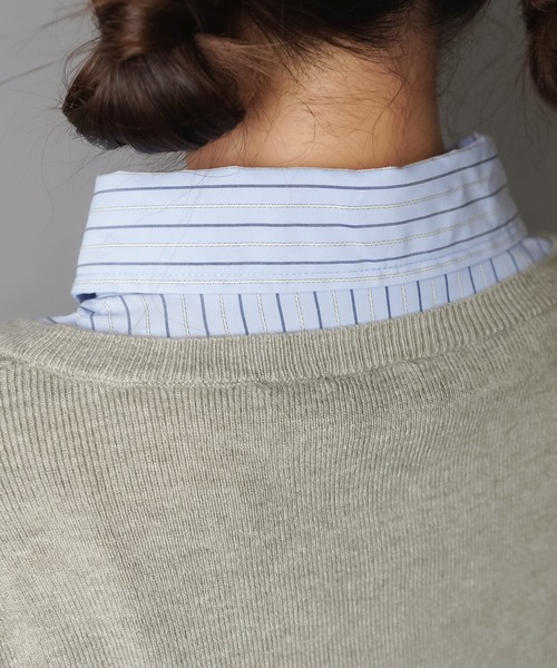 SPINNS（スピンズ）の「配色が可愛い★シャツ風ワンホン系ドッキングニット（ニット/セーター・レディース・ネイビー/アイボリー/ワイン/グレー・ONESIZE）」の17枚目の写真