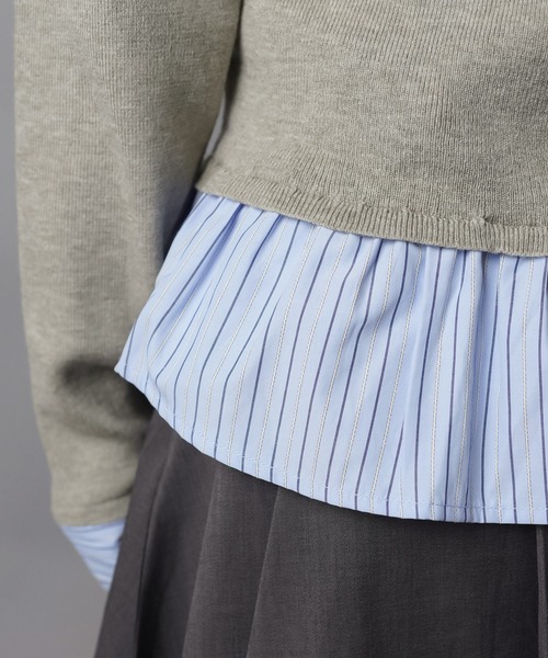 SPINNS（スピンズ）の「配色が可愛い★シャツ風ワンホン系ドッキングニット（ニット/セーター・レディース・ネイビー/アイボリー/ワイン/グレー・ONESIZE）」の19枚目の写真